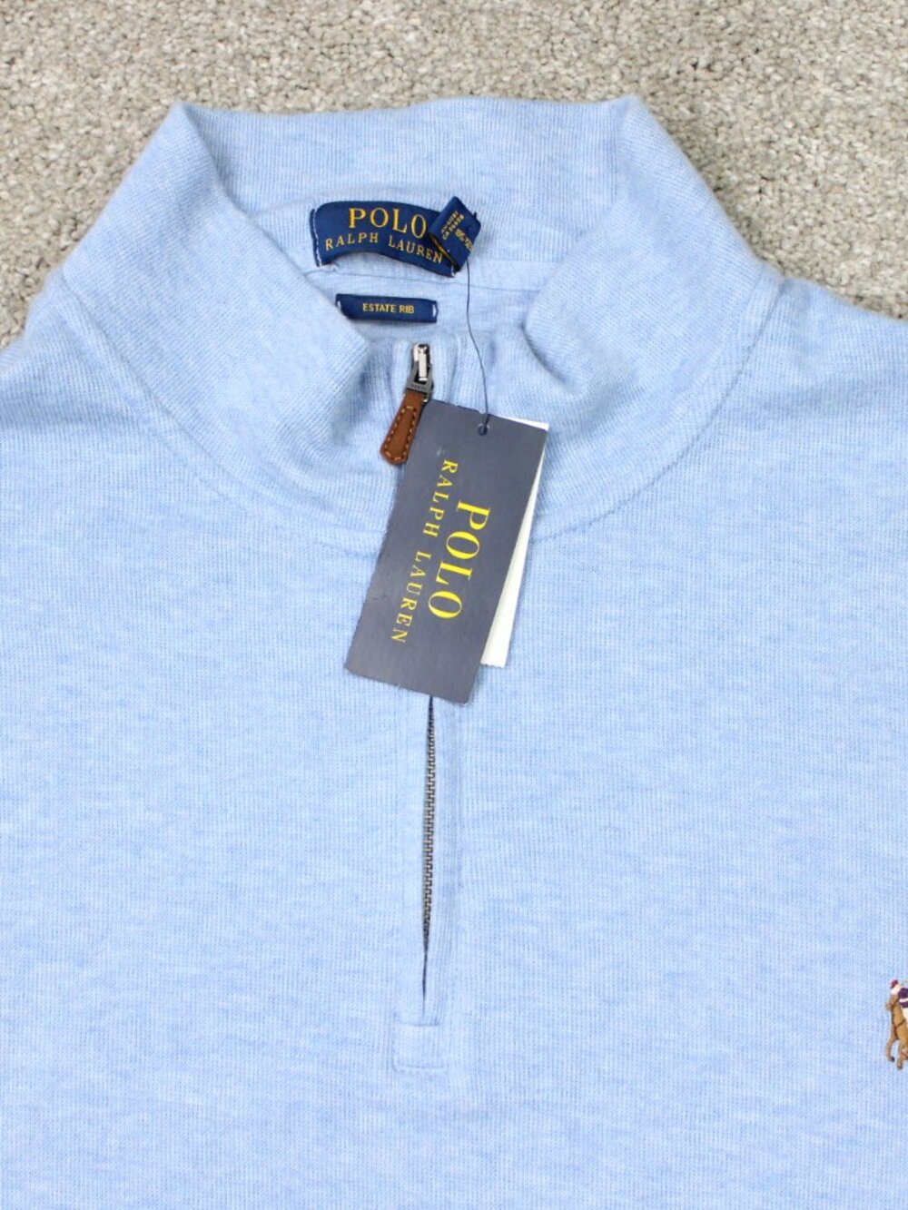 POLO Ralph Lauren Sweatshirt NWT Mens 2XLT Blue Estate Rib Flesh Pony 1/4 Zip - Picture 3 of 14